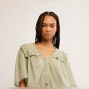 Free People  Lace-Trimmed Green Blouse